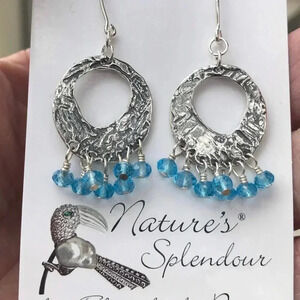 Swiss Blue Topaz Earrings,Sterling Silver Hoops,October Birthstone,Blue earrings